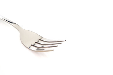 Fork isolated on white background close-up shot, Silver fork macro photography, Selective focused,...