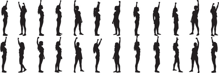 Silhouette woman crowd raising fist in protest vector illustration and graphic design for activism
