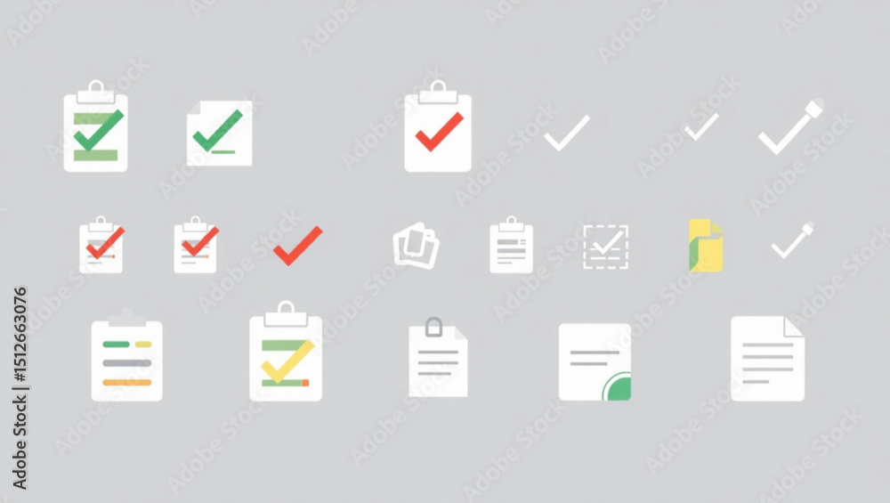 Aufkleber collection of clipboards and documents with checkmarks in various styles and colors shown created wi