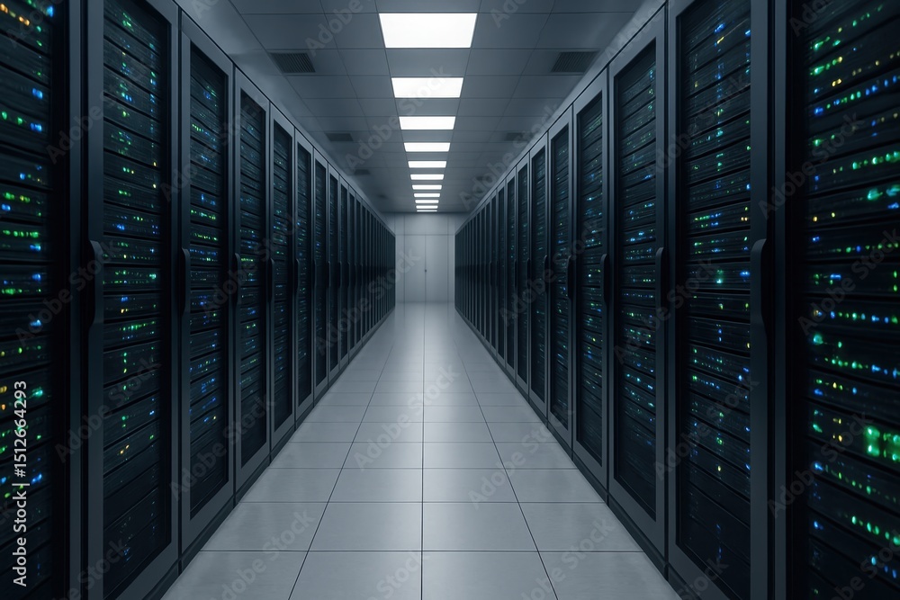 Aufkleber immersive view inside a modern data center server room with rows of sleek black server racks their l