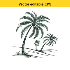 Tropical Palm Trees Swaying on Flat Land  Serene Island Landscape Vector Art