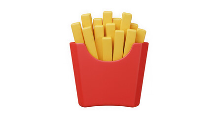 3D Render: French Fries in Red Carton - Fast Food, Restaurant, Menu, Graphic Design Element