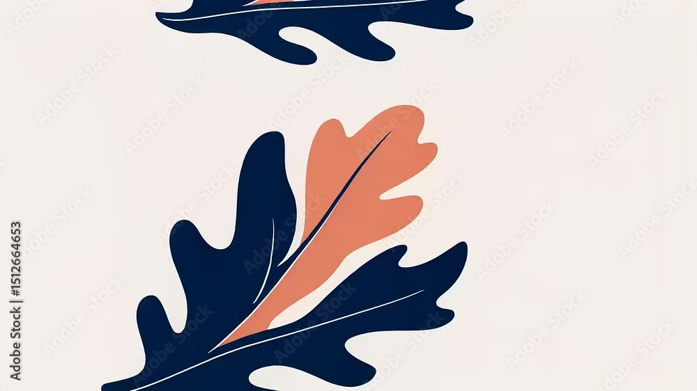 Poster animated botanical concept featuring oak leaves in a subtle color palette on a plain background