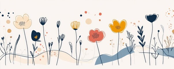 Delicate floral line art landscape