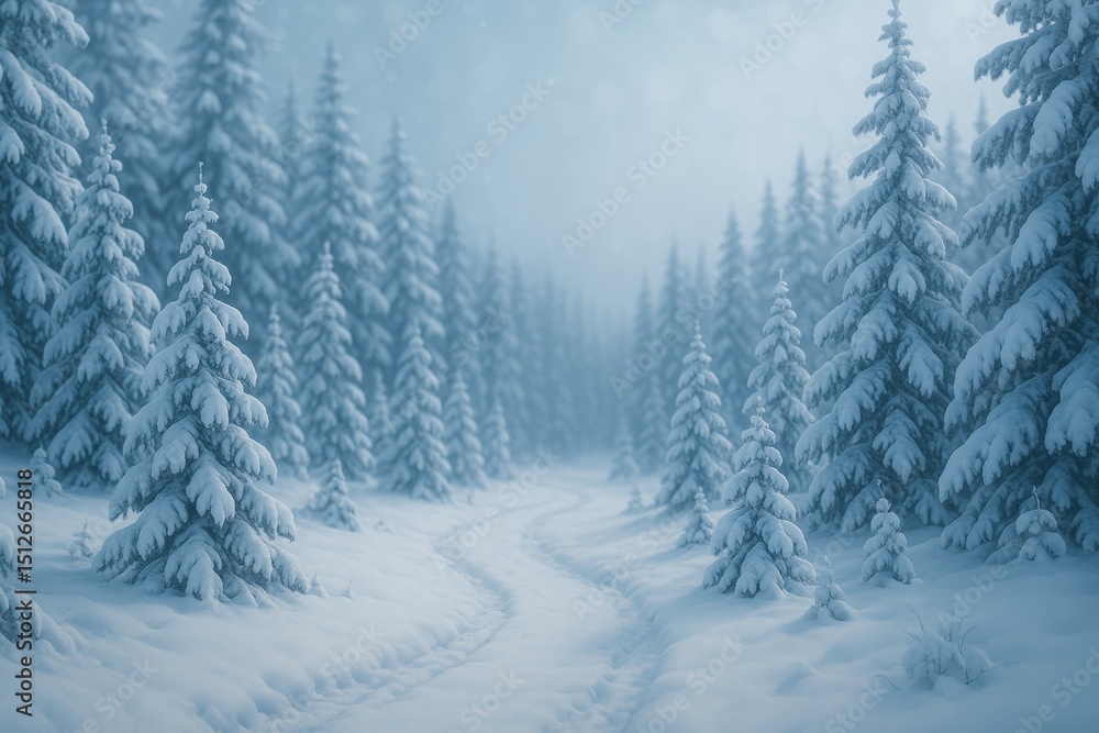 Aufkleber serene new year's winter wonderland scene a snow-covered forest path winding between tall fir trees 