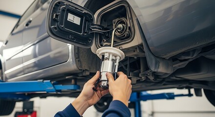 Replacing Fuel Pump in a Car at an Auto Repair Shop