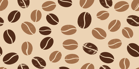 Fototapeta premium Coffee bean pattern in mocha mousse 2026 year color. Seamless background, mocha mousse vector 2025. Coffee texture, cafe crayon hand drawn art. Trendy palette graphic. Abstract pattern grain crayon bg