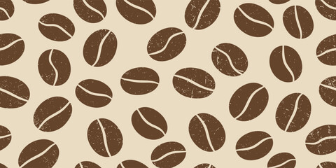Obraz premium Coffee bean pattern in mocha mousse 2026 year color. Seamless background, mocha mousse vector 2025. Coffee texture, cafe crayon hand drawn art. Trendy palette graphic. Abstract pattern grain crayon bg