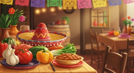 Naklejka premium Colorful festive table setting for Cinco de Mayo celebration