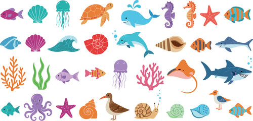 ea animal kid crayon background. Children fish and underwater hand drawn bg. Ocean animal octopus whale shark fish turtle. School pencil icon. Cute sea life summer vector. Kid chalk underwater sketch