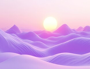 Pastel-toned landscape of soft, undulating mountains at sunrise