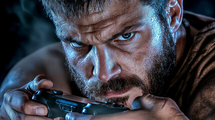 Rugged Survivalist Starting Fire in Wilderness with Flint for Emergency Preparedness