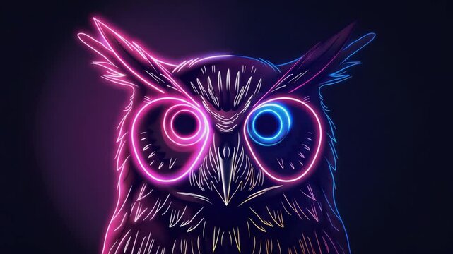 A neon owl featuring a glowing icon, design should include vibrant wallpaper with retro gaming aesthetics and a black background, Generative AI Videos.