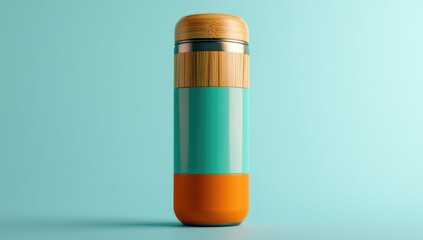 Teal and orange insulated tumbler with bamboo lid