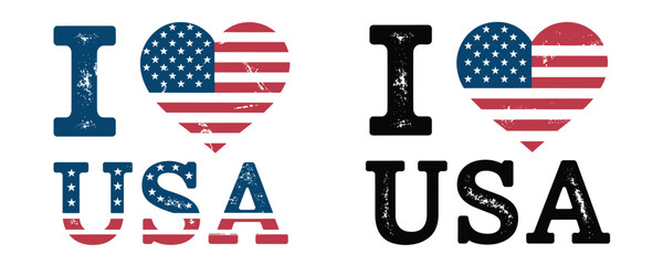 I Love USA Patriotic Flag Heart Vector Icons