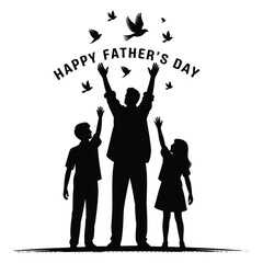 Happy Father’s Day Family Silhouette with Children Vector