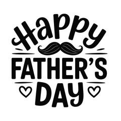 Happy Father’s Day Mustache Typography Black and White Vector