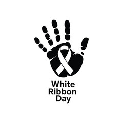 White Ribbon Day Handprint Awareness Vector 