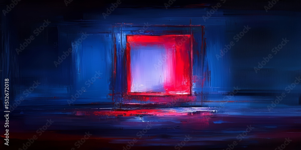 Aufkleber Painting of a blue and red square with a red square in the middle. The blue and red colors create a sense of contrast and tension. The painting is abstract and open to interpretation