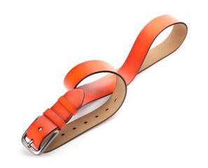One orange leather belt isolated on white