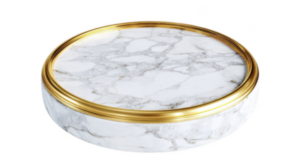 a marble pedestal with a golden rim, isolated on a white background, png, transparent
