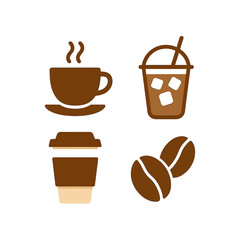 Coffee Cups and Beans Icon Set, Flat Coffee Icons, Cups and Beans Vector Design, Coffee Cup and Bean Vector Silhouettes, Isolated 4K Icons, Minimalist Coffee Icons, Cup and Bean Bundle Vector on White