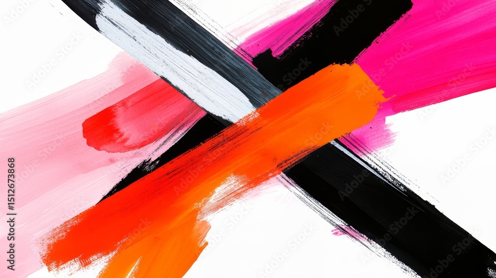 Poster painting of two lines with red and black paint. the painting is abstract and has a bold, energetic f