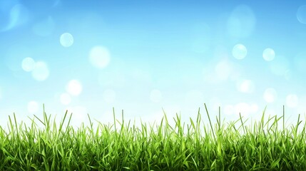 Fototapeta premium Lush grass against a bright, bokeh-filled sky