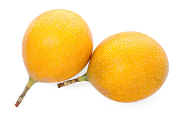 Whole ripe yellow passion fruits isolated on white, top view