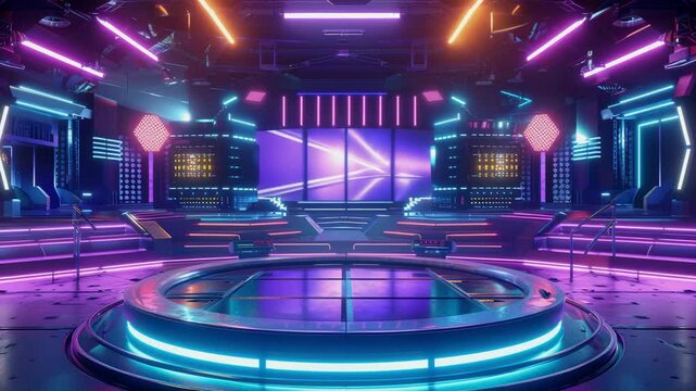 A bright lights and bold text in a game show style, prominently featured in the center, Generative AI Videos.