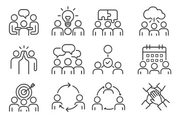 Business teamwork icon set illustrating collaboration and communication