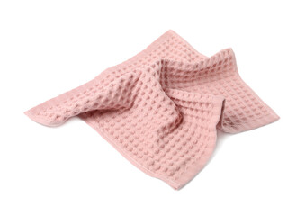 Clean pink waffle towel isolated on white