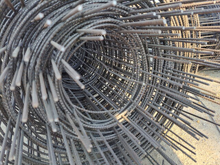 Mesh wire rolls construction material.Net wire mesh roll in construction area.Construction iron wire