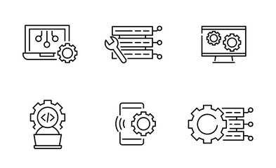 Set of IT Services icon, Computer server Symbol Outline icon, Editable Stroke