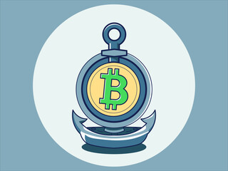 anchor bitcoin vintage style green vector