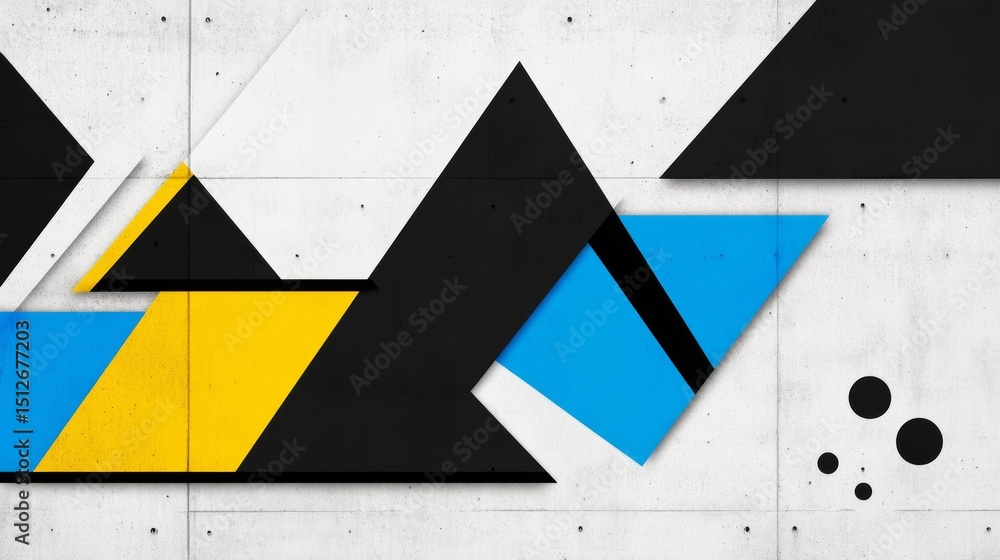 Poster a grid-like pattern is formed by intersecting lines and textured blocks of various colors, including