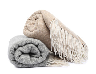 Two folded woolen blankets isolated on white