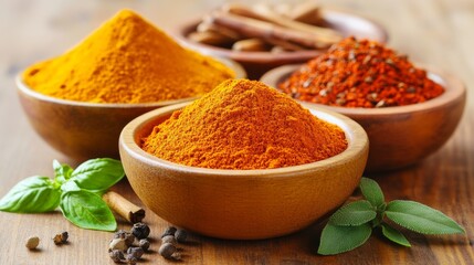 An outdoor market features an array of colorful spices stacked in neat conical piles for all to see