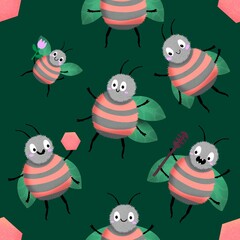 Kids seamless bee pattern for fabrics and packaging and gifts and cards and linens and wrapping paper
