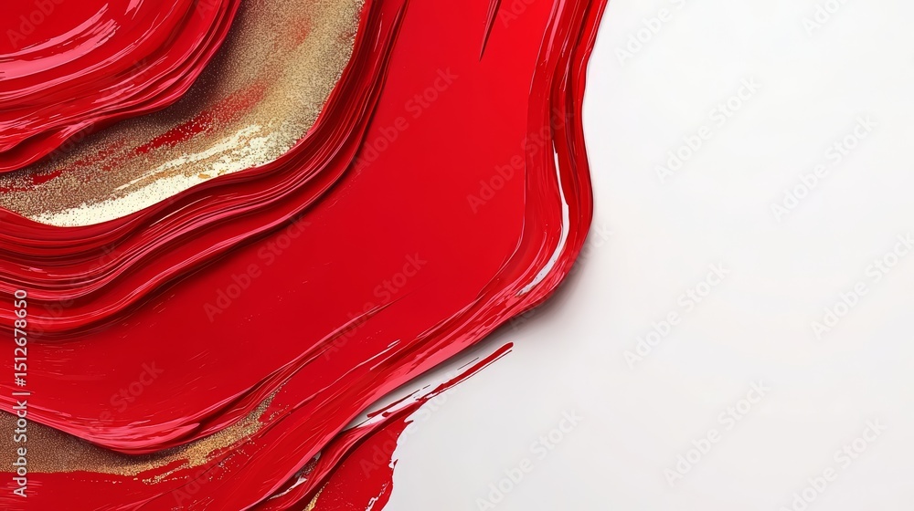 Aufkleber Red and gold swirl of paint on a white background. The red and gold swirls are overlapping and creating a sense of depth and movement. Scene is dynamic and energetic, with the red