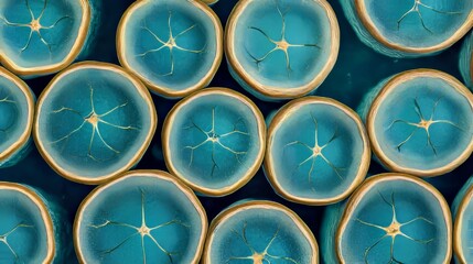 Glowing, porous spheres, mostly lime green and yellow in color, with dark crevices and holes, are prominently displayed in an abstract digital art piece set against a dark, cosmic-like background