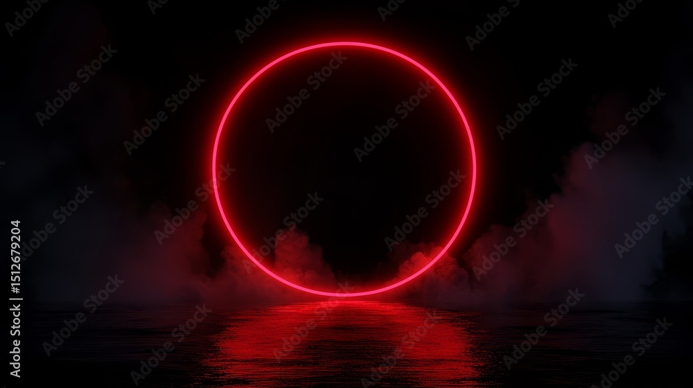 Poster red circle is floating in the water. the circle is surrounded by smoke and the water is dark