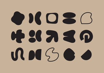 Obraz premium Collection of Abstract Organic Shapes and Forms in Black on Beige Background