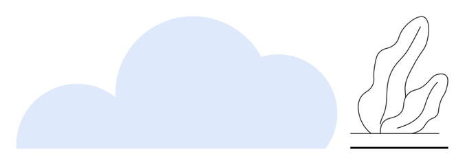 Stylized cloud in light blue paired with a minimal black line drawing of a plant. Ideal for eco concept, weather forecast, environment themes, nature branding, clean design, calm content, simple