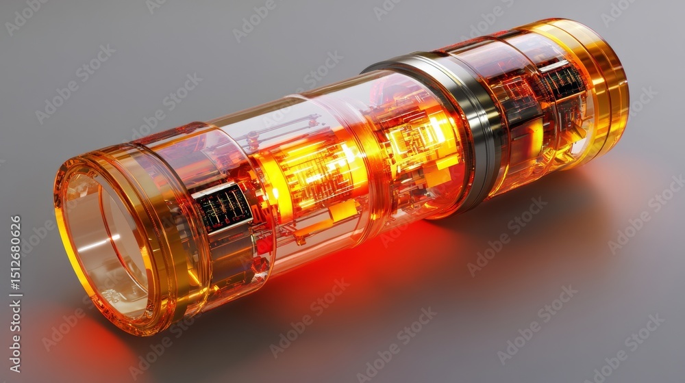 Aufkleber on a hand is a futuristic transparent gadget containing an assortment of particles, with a gray back