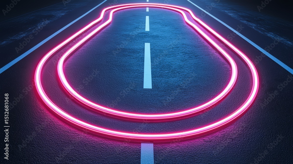 Aufkleber Road with two red lines on it. The road is dark and the lines are bright. Scene is mysterious and intriguing