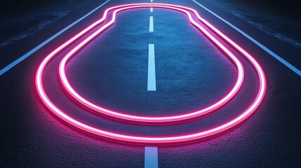 Road with two red lines on it. The road is dark and the lines are bright. Scene is mysterious and intriguing