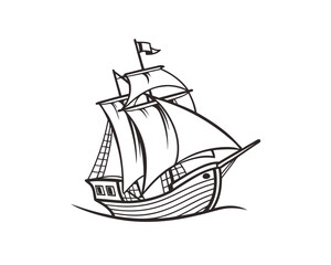 Classic Vintage Sailing Ship Illustration Black and White