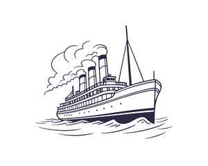 Vintage Steamboat Ocean Liner Sailing on the Water