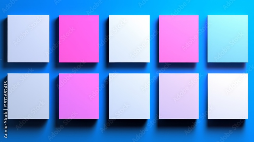 Poster Row of white and pink squares are arranged in a grid. The squares are of different sizes and are arranged in a way that creates a sense of depth and dimension. The colors of the squares are bright